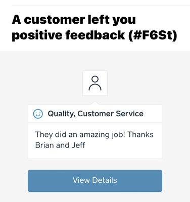 Awesome customer review from the Square payment app