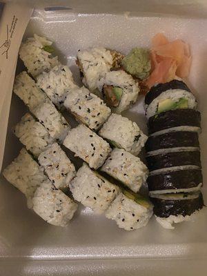 Californian Roll, Avocado Roll, Shrimp Tempura roll.