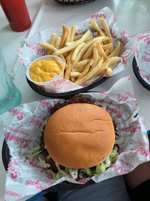 Cheese fries with the classic schoops cheeseburger