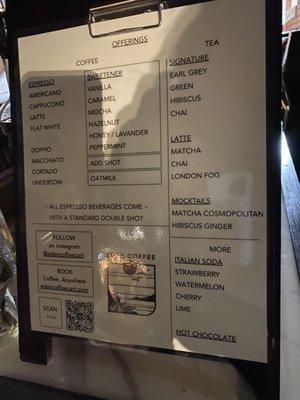 Drinks menu