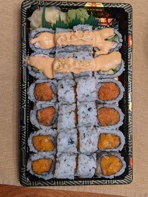 Spicy Maki Combo - spicy California, spicy tuna, spicy salmon. Though they forgot the tuna and did double salmon