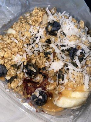 Twisted Acai bowl, no strawberries extra granola  100% Organic Acai