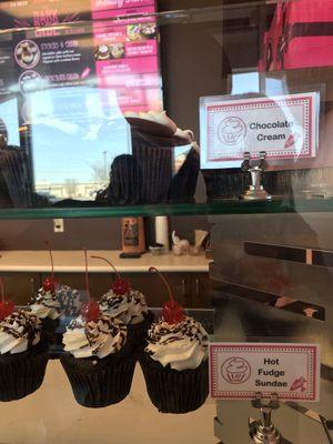 Chocolate Cream Cupcake and Hot Fudge Sundae