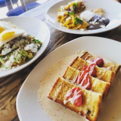 Horchata French Toast, Tetela and Chilaquiles Divorciados.