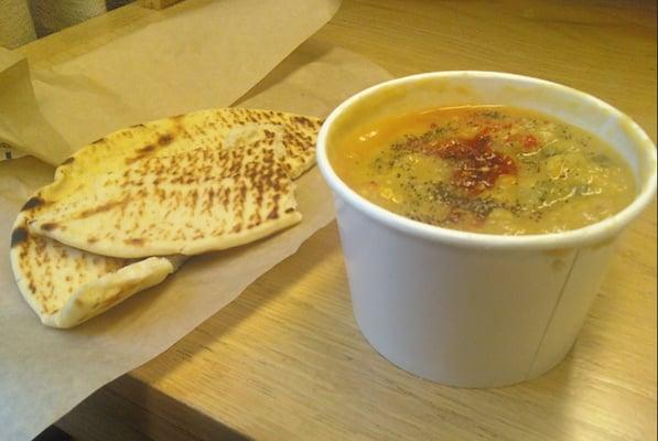 Best lentil soup ever + sambal + pepper.