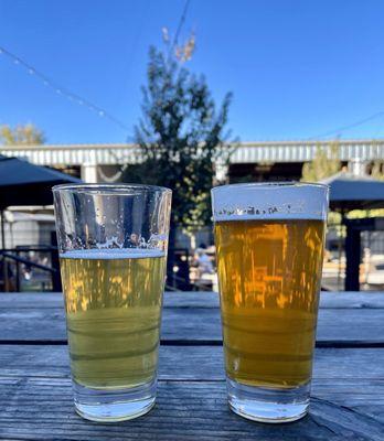 Enjoying an IPA and a Blond in the courtyard.