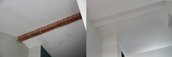 Bamboo beam before / after removal and painting