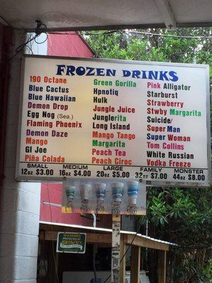 Frozen drink menu July 4, 2017