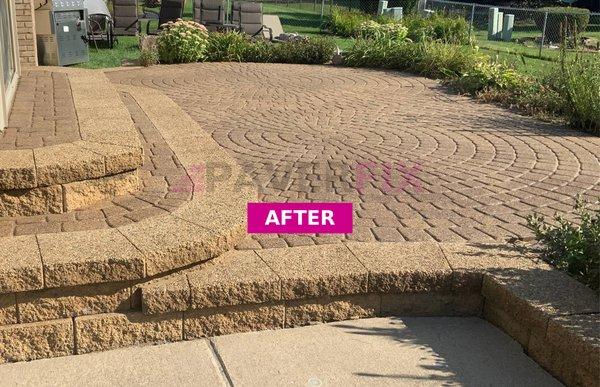 Paver Patio was repaired, power washed, re-sanded and sealed.