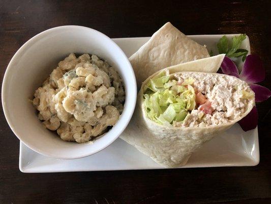 Tuna wrap and Mac salad