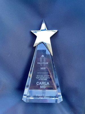 It's a huge honor to receive the "Rising Star" award for top sales units and volume in 2021