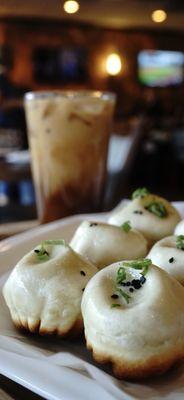 Pan fried soup buns and Hong Kong Milk Tea