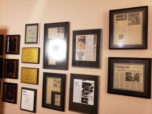 Wall of accolades