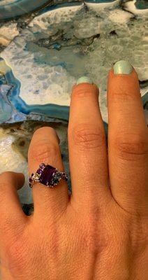 We are obsessed with the rich colors in this custom Amethyst and Topaz cluster ring we just finished!