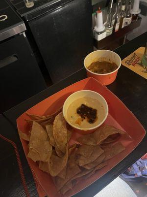 Homemade chips and queso