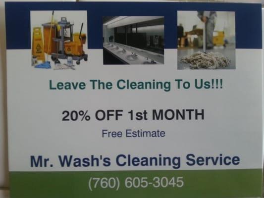 Leave the Cleaning to Us!!!! Very Reasonable Prices!!! 20% Off 1st month