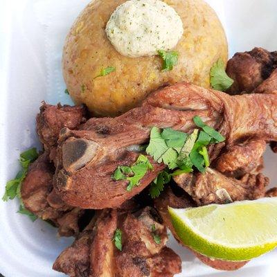 Mofongo with chicharrones de pollo