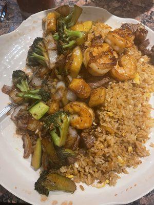 Japanese Plain Fried Rice Steak and Shrimp Hibachi Lunch