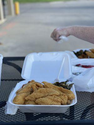 Catfish, greens and okra