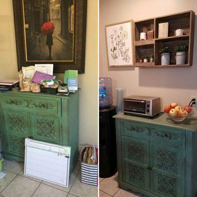 Client's cabinet repurposed from office to kitchen... adds storage and sparks joy