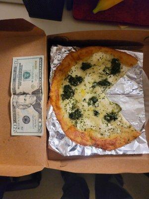 Personal size gluten free spinach and ricotta. Costs $13.99