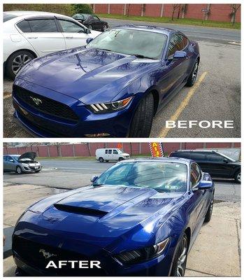 Hood scoop install on a Mustang.