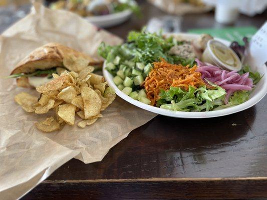 Thai Coconut Salad with Plain Potato Chips and the Blueberry Pesto Sandwich.