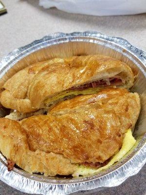 My Egg, Ham and Cheese Sandwich on a Croissant...super flaky and buttery croissant!