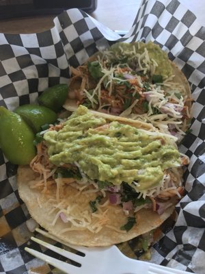 Chicken tinga tacos with cheese & guac