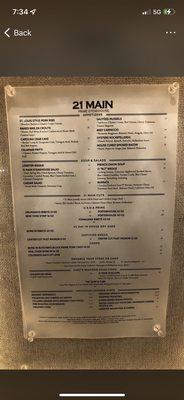 Dinner menu