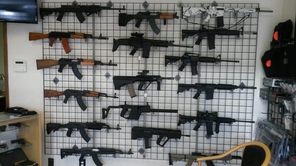 A typical array of long gun offerings.  From AK-47's to AR-15's and FN SCAR's