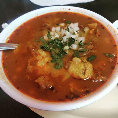 Menudo. It was good for a gloomy and cold day. Lots of tripe and hominy. Lots leftover too.