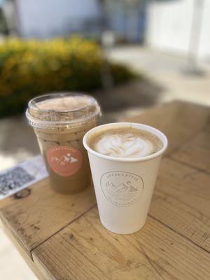 Cookie butter iced latte and pandan + plum sugar latte