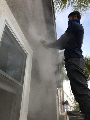 Cutting stucco to make a hole