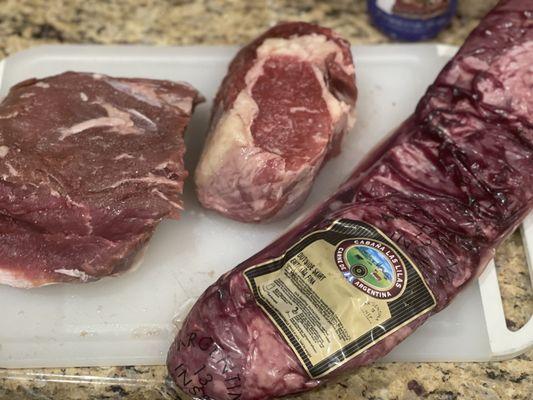 Argentinean Skirt Steak, Ribeye and NY Strip