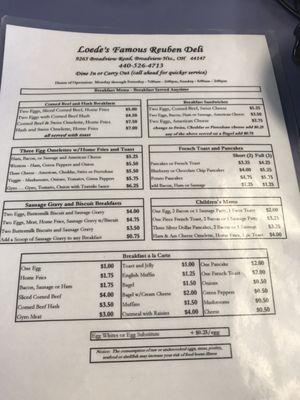 Breakfast menu - side 1