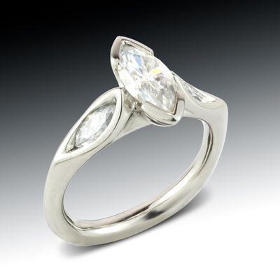 Custom Designed Marquise Diamond Three Stone Engagement Ring