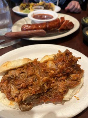 Pulled pork sliders and smoked kielbasa