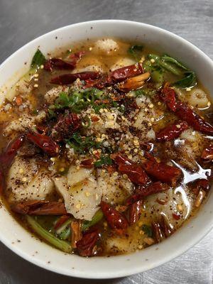 Poached fish with chili oil