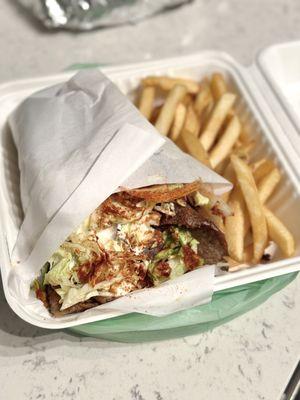 Classic gyro ($9.25) with fries ($3.50)