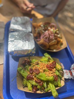 Crispy shishitos and Japanese curry fries