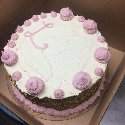 Larger cakes available too! Birthday. Anniversary. Wedding. Graduation. Featured is the ever popular Rosewater Pistachio cake!