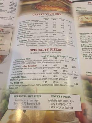 Menu prices