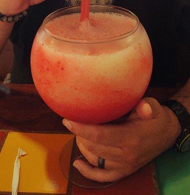 That's your "large", aka fish bowl, strawberry-banana margarita.  Runs around $20 but very tasty.