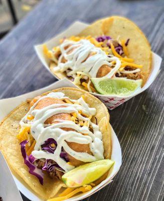 Smoked Mahi Fish Tacos. With a pineapple, mango and habanero salsa.