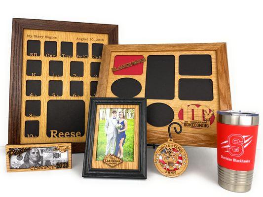 Personalized picture frames, tumblers and gifts.