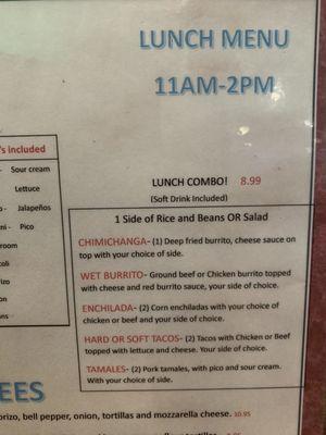 Lunch menu includes drink