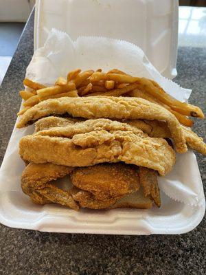 Fish and wings plus (as the British put it) chips.