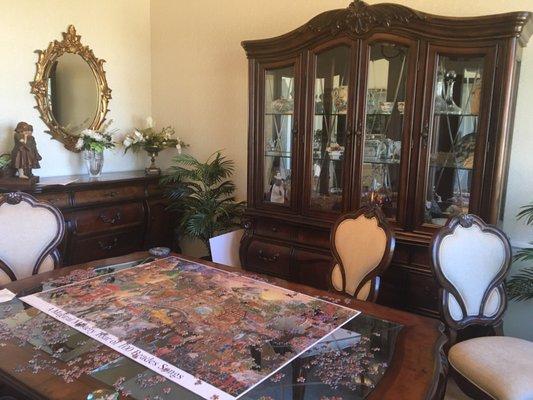 dining room table, buffet, china cabinet & 8 chairs