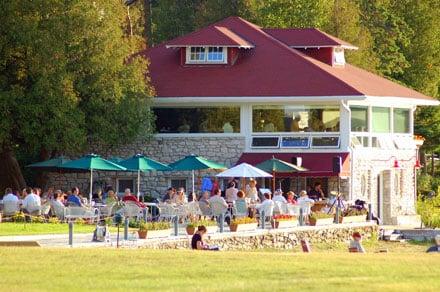 View from outside, dining room over looking the bay.